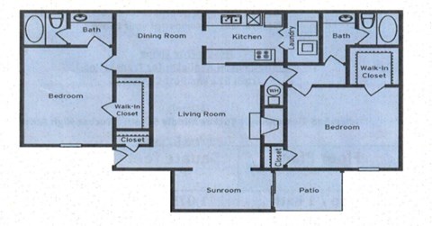 Floor plan for 2 beds, 2 baths, 1245 sqft